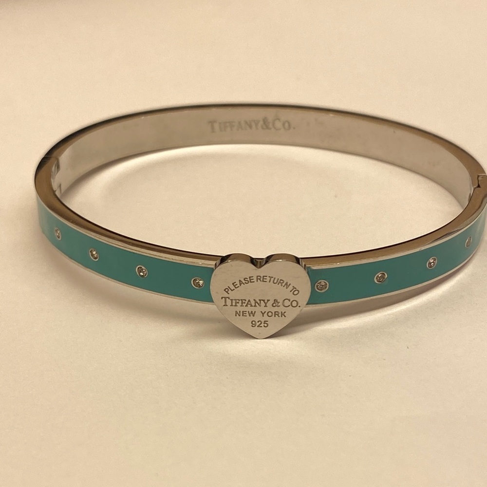 Tiffany & Co. Turquoise Enamel Heart ID Bangle with Crystal Accents